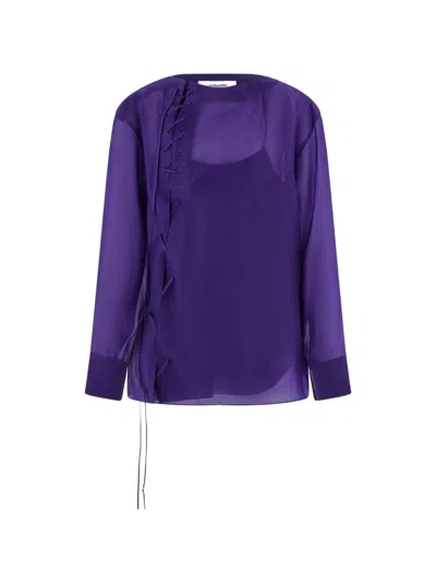 Ferragamo Lace-up Sheer-panel Top In Purple