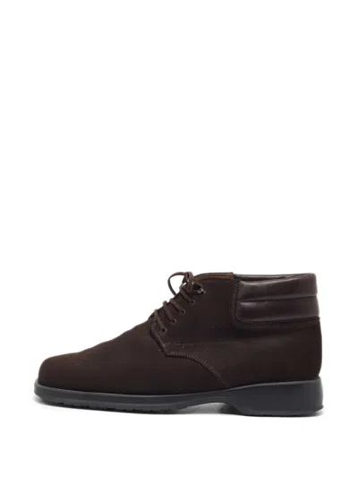 Pre-owned Ferragamo Lace-up Suede Sneakers In Brown