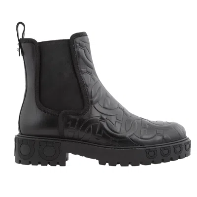 Ferragamo Gancini Embossed Leather Chelsea Boots In Black