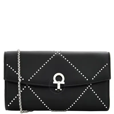 Ferragamo Ladies Black Gancini Black Studded Leather Mini Bag