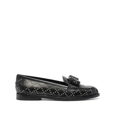 Ferragamo Studded Bow Loafers In Black