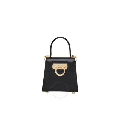 Ferragamo Ladies Black Micro Iconic Top Handle Bag