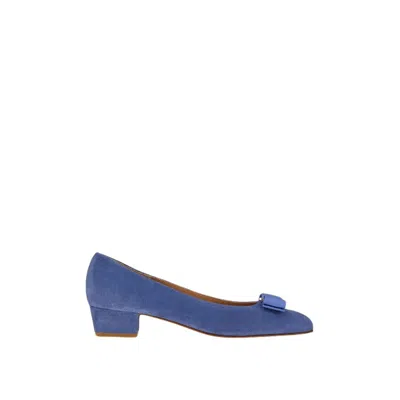 Ferragamo Ladies Blue Loafers In Multi