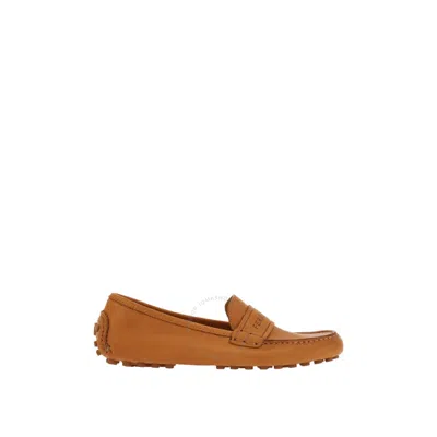 Ferragamo Ladies Brown Driver Logo-debossed Leather Loafers