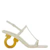 Ferragamo Ladies Gancini Ankle Strap Sandal In White