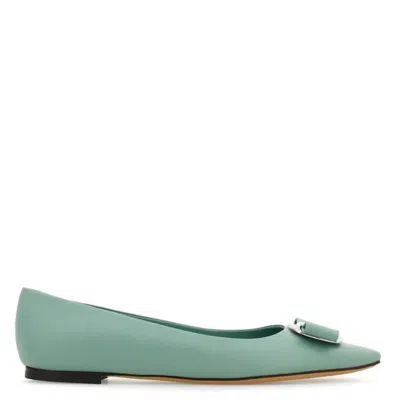 Ferragamo Ladies Green Flats In ["green"]