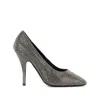 Ferragamo Silver Satin Crystal Embellished Pointed Toe Pumps In Gray