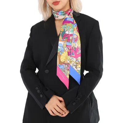 Ferragamo Ladies Multicolor Studio Print Silk Skinny Scarf In Gold