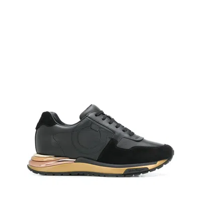 Ferragamo Ladies Patterned Black Sneakers