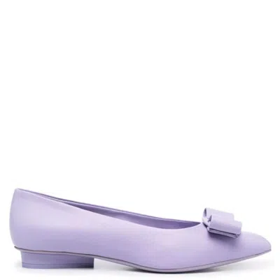 Ferragamo Ladies Purple Viva Leather Ballet Flats In Violet