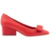 Ferragamo Vara Bow Leather Low Pumps In Red