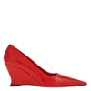 Ferragamo Viola Patent Leather Pointed Wedge Pumps In Red
