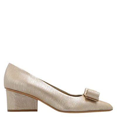 Ferragamo Ladies Viva Bow 55 Pump Shoes In Gold