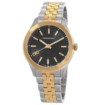 Pre-owned Ferragamo Lady Quartz Black Dial Two-tone Watch Sfu100423