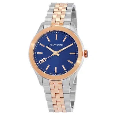 Pre-owned Ferragamo Lady Quartz Blue Dial Two-tone Watch Sfu100223