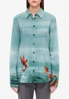 Ferragamo Koi Fish Button-down Blouse In Multicolor