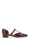 Ferragamo 'lainette' Bordeaux Ballet Shoes With T-strap And Round Toe In Leather Woman In Red