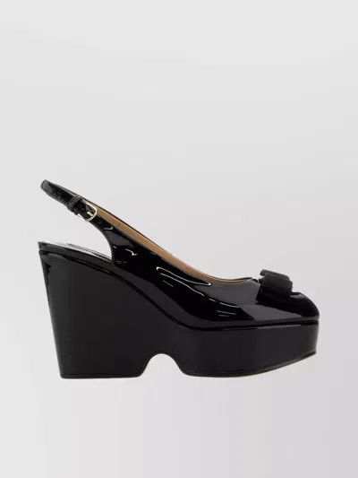 Ferragamo Lally Leather Wedges Peep Toe