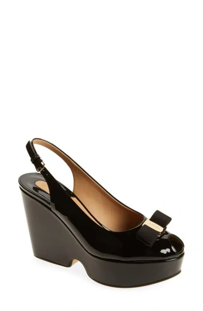 Ferragamo Lally Platform Slingback Pump In Black