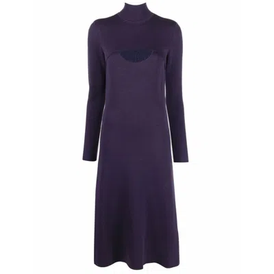 Ferragamo Lam Wool Midi Dress In Purple