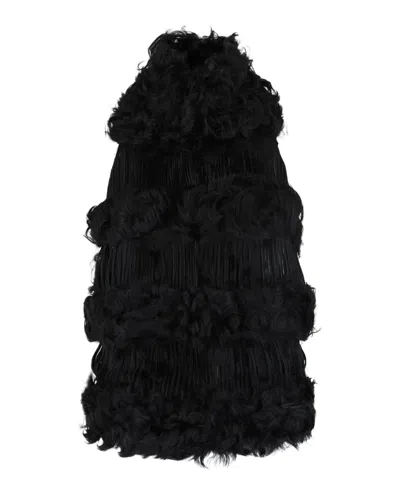 Ferragamo Lamb Fur Backless Top In Black