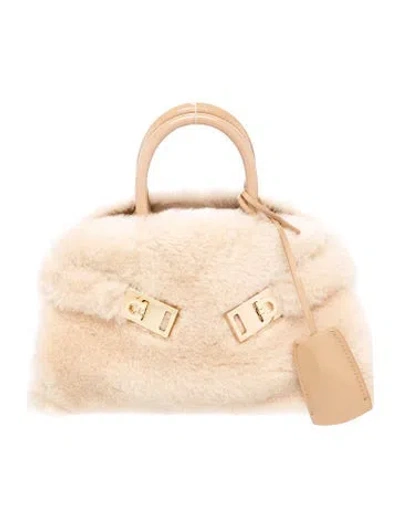 Pre-owned Ferragamo Lamb Fur Top Handle Bag In Neutral