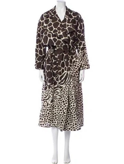 Pre-owned Ferragamo Lamb Leather Animal Print Trench Coat In Brown