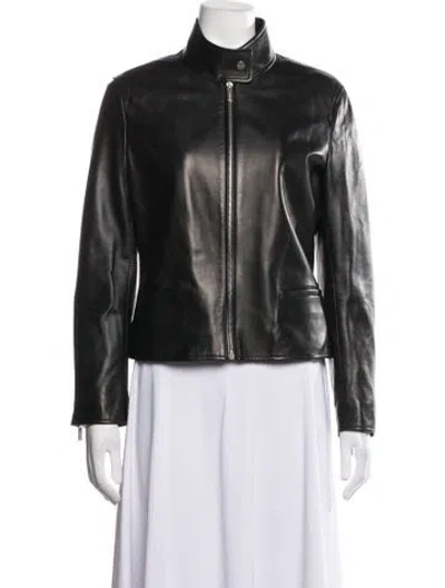Pre-owned Ferragamo Lamb Leather Biker Jacket In Black