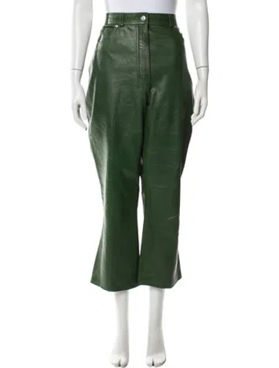 Pre-owned Ferragamo Lamb Leather Flared Pants In Green