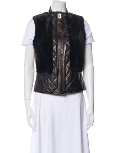 Pre-owned Ferragamo Lamb Leather Fur Jacket In Black