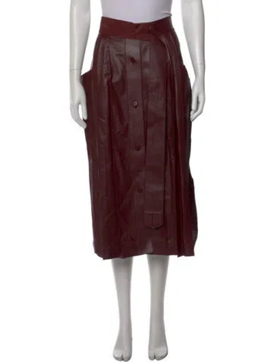Pre-owned Ferragamo Lamb Leather Midi Length Skirt In Burgundy