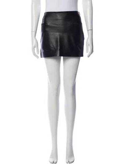 Pre-owned Ferragamo Lamb Leather Mini Skirt In Black