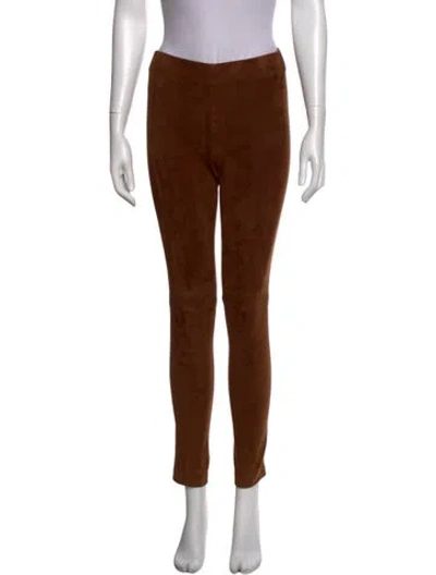 Pre-owned Ferragamo Lamb Leather Skinny Leg Pants In Brown