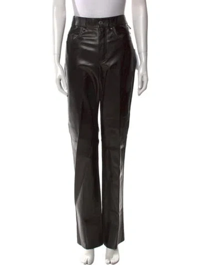 Pre-owned Ferragamo Lamb Leather Straight Leg Pants In Black