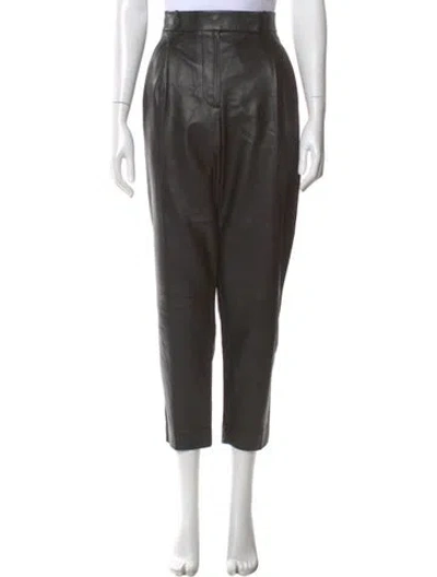 Pre-owned Ferragamo Lamb Leather Straight Leg Pants In Black