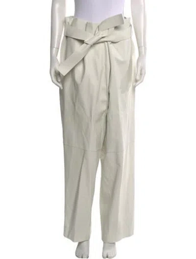 Pre-owned Ferragamo Lamb Leather Wide Leg Pants In Neutral