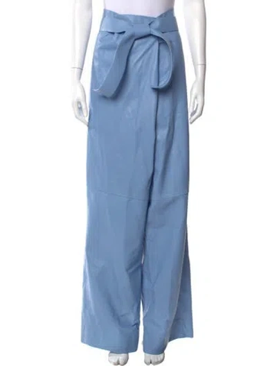 Pre-owned Ferragamo Lamb Leather Wide Leg Pants W/ Tags In Blue