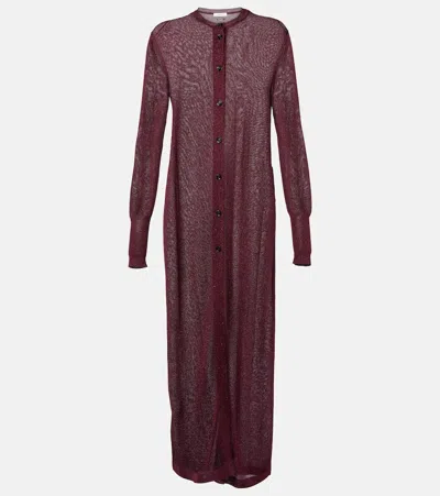 Ferragamo Lamé Cardigan In Burgundy