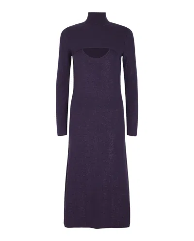 Ferragamo Lamé Wool Blend Dress In Purple
