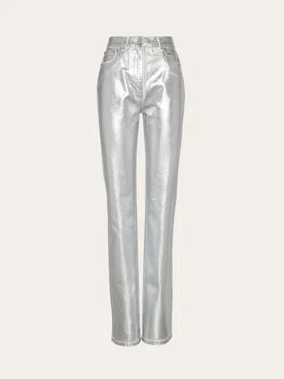 Ferragamo Laminated 5 Pocket Trouser In Silver