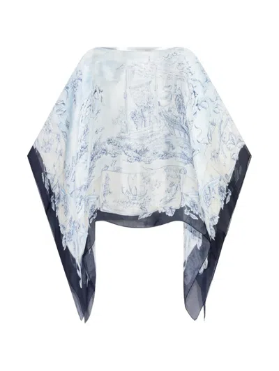 Ferragamo Landscape-print Silk Cape In Neutral