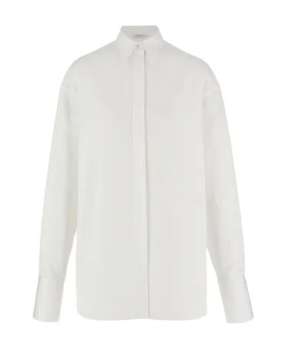 Ferragamo Lapel Long-sleeved Shirt In Off-white