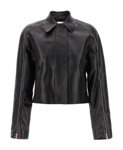 FERRAGAMO LAPEL ZIPPER LEATHER JACKET