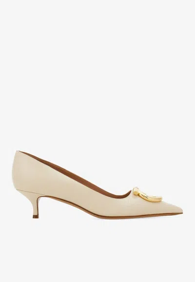 Ferragamo Lara 40 Gancini Leather Pumps In White
