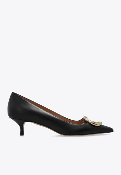 Ferragamo Lara 40 Maxi Gancini Leather Pumps In Black