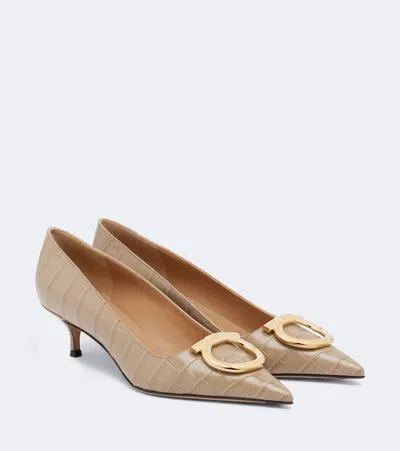 Ferragamo Lara Gancini Croc-effect Leather Pumps In Multi