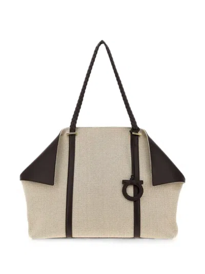 Ferragamo Large Braided-handle Tote Bag In Neutral