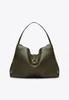 Ferragamo Large Olive Green Leather Tote Bag Women In Olive
