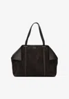 Ferragamo Women Brown Tote Bag With Folded Angles And Embossed Logo Lettering On The Front In Suede In Brown
