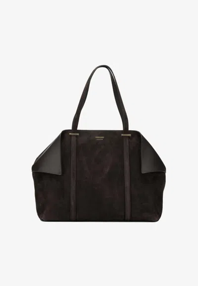 Ferragamo Large Folded Suede Tote Bag In Brown
